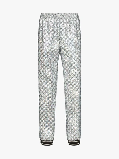 Shop Gucci Laminated Sparkling Gg Sweatpants In 1092 Grey