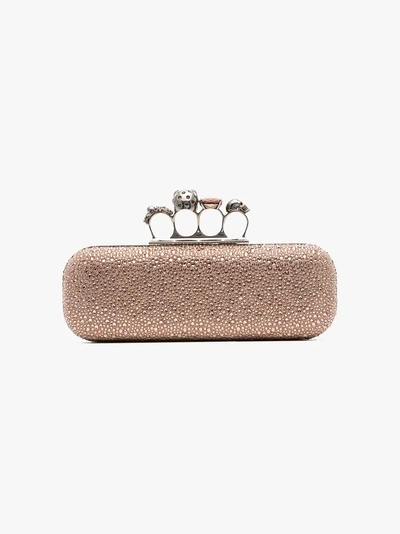 Shop Alexander Mcqueen Pink Crystal Embellished Four Ring Suede Clutch