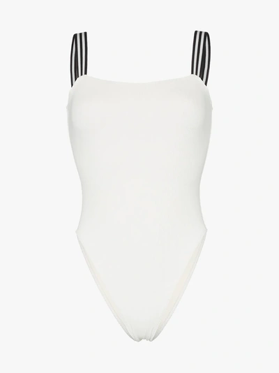 Shop Solid & Striped Striped Strap Swimsuit In White