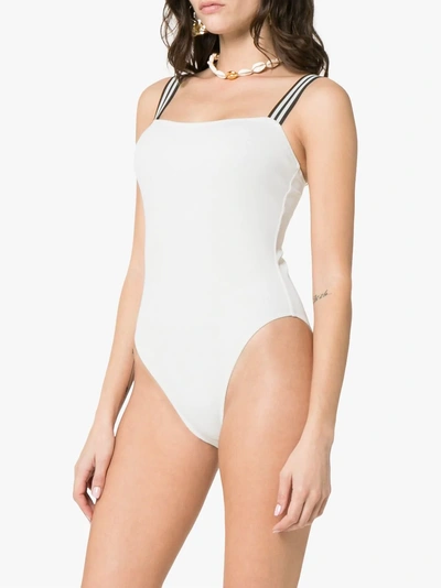 Shop Solid & Striped Striped Strap Swimsuit In White
