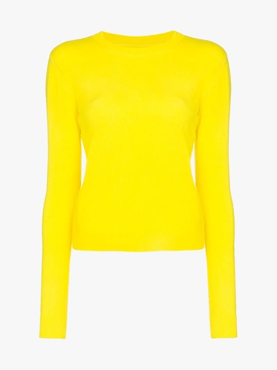 Shop The Elder Statesman Yellow Billy Cropped Knitted Cashmere Jumper In Bright Yellow