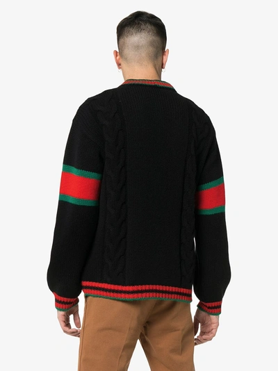 Shop Gucci Oversize Cable Knit Wool Cardigan In 1082 Black