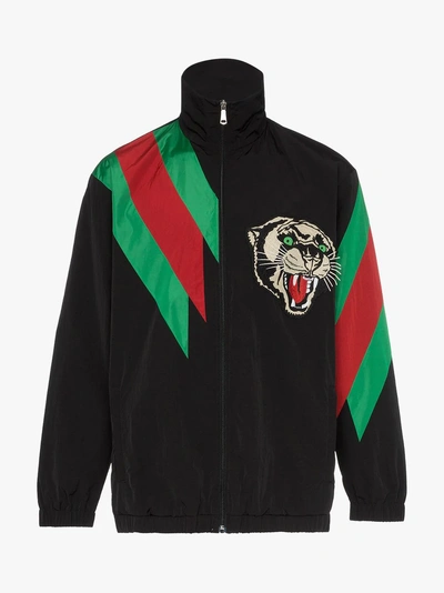 Shop Gucci Embroidered Contrast Stripe Logo Track Jacket In 1060 - Black/green/red