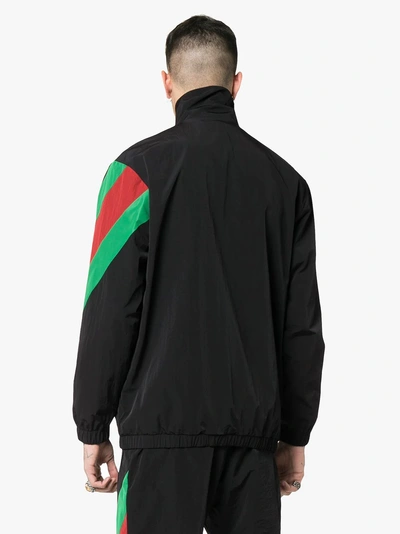 Shop Gucci Embroidered Contrast Stripe Logo Track Jacket In 1060 - Black/green/red