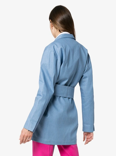 Shop Michael Lo Sordo Long Belted Denim Blazer In Blue