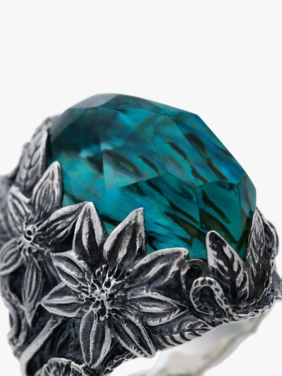 Shop Lyly Erlandsson Silver And Blue Resin Winter Shell Ring