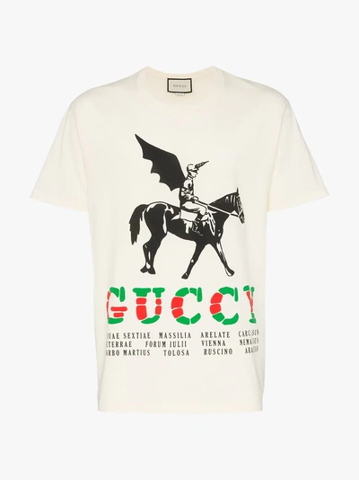 Gucci Winged Jockey Guccy Logo T-shirt In White | ModeSens