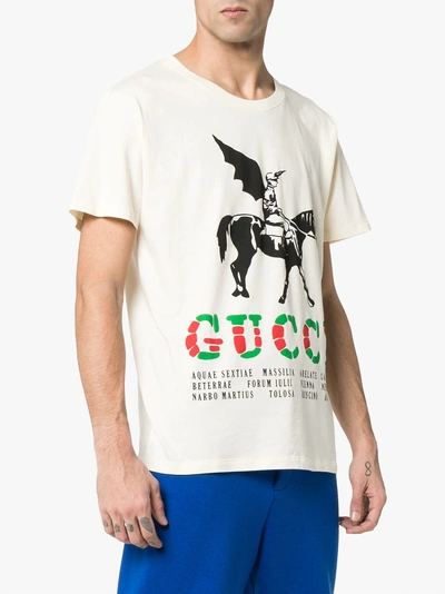 Shop Gucci Winged Jockey Guccy Logo T-shirt In Neutrals