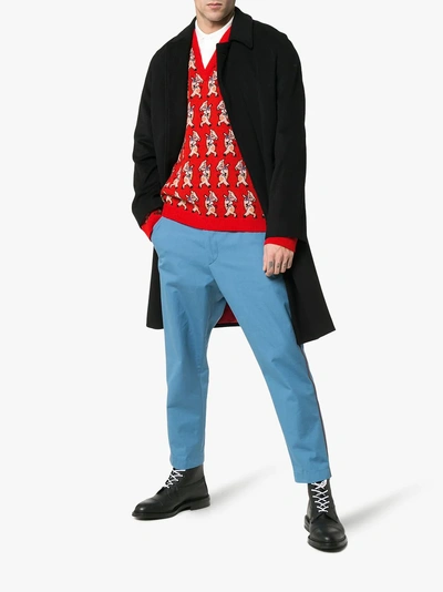 Shop Gucci Wool Pig Print V-neck Sweater In Red