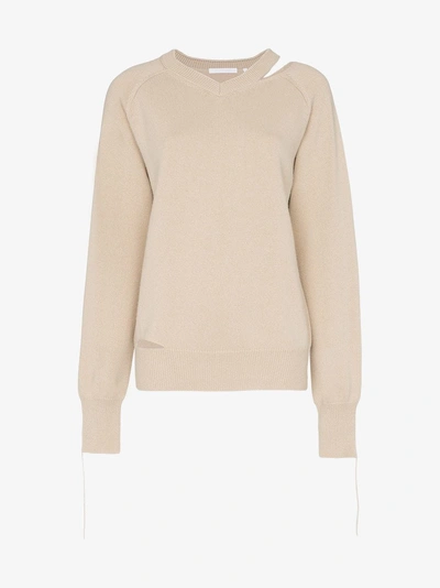 Shop Helmut Lang V-neck Slash Detail Sweater In Neutrals