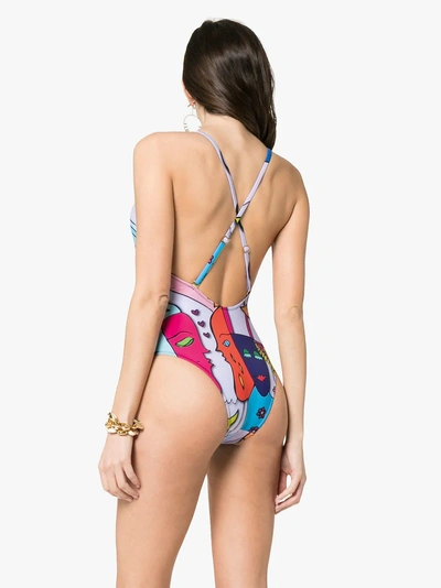 Shop Ellie Rassia Rainbows Scoop Neck Printed Swimsuit In Blue