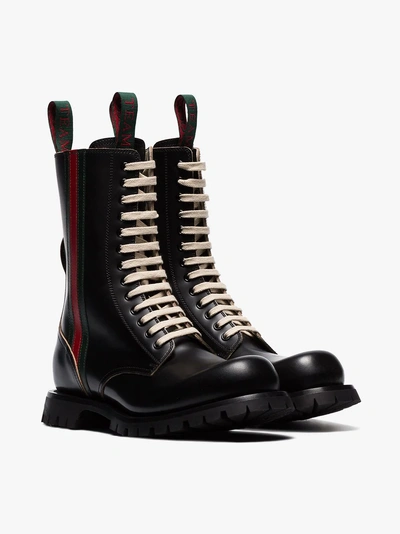 Shop Gucci Leather Arley Web Boots In 1070 Black