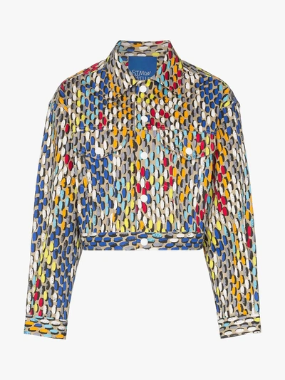 Shop Simon Miller Graphic Printed Cropped Jacket In 10044 Multicoloured
