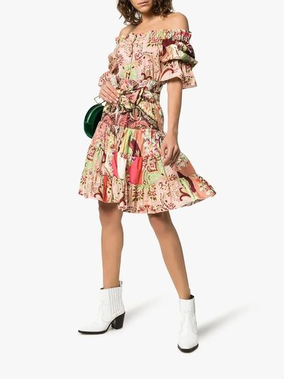 Shop Etro Off The Shoulder Paisley Print Dress In Multicoloured