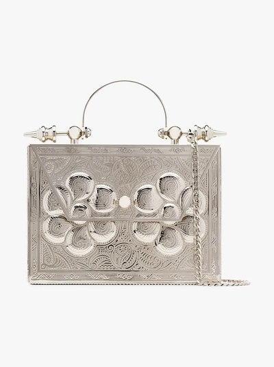 Shop Okhtein 'palmette Minaudière' Handtasche In Silver
