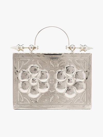 Shop Okhtein 'palmette Minaudière' Handtasche In Silver