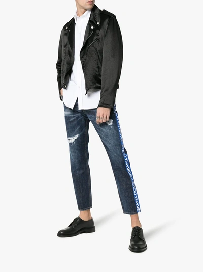 Shop Dolce & Gabbana Cropped Distressed Slim Ticker Jeans In Blue