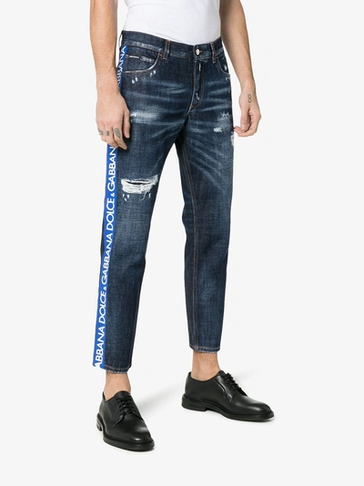 Shop Dolce & Gabbana Cropped Distressed Slim Ticker Jeans In Blue