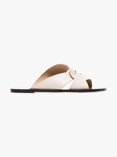 Shop Atp Atelier White Allai Leather Crossover Strap Sandals In 103 White