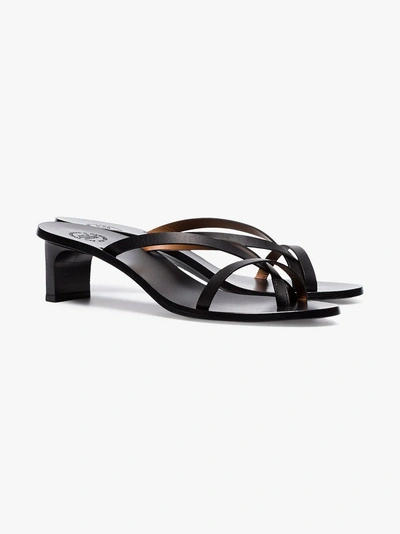 Shop Atp Atelier Black Toma 45 Leather Strappy Mules