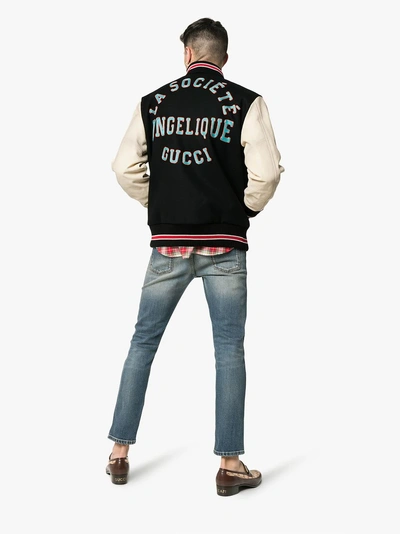 Shop Gucci Wool A Emblem Varsity Bomber In 1830 Black