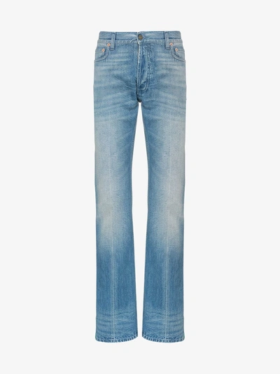 Shop Gucci Web Trim Embellished Straight Jeans In Blue