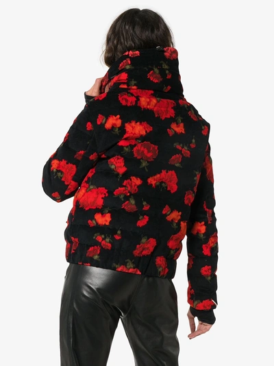 Vonne Floral Print Feather Down Puffer Jacket In Black And Red