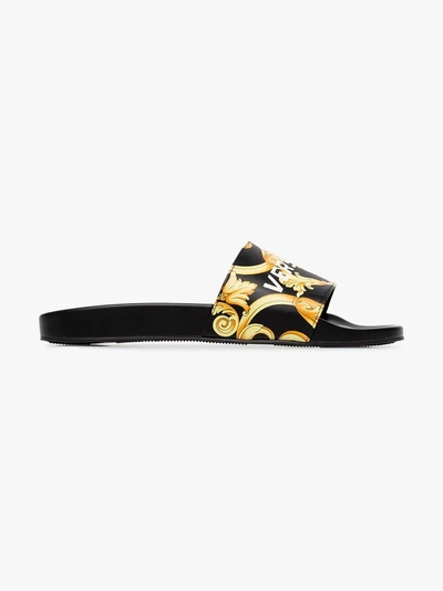 Shop Versace Baroque-print Slides In Black