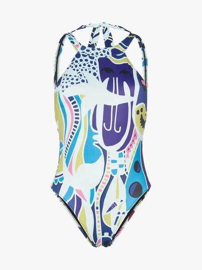 Shop Ellie Rassia Night Walkers High Neck Backless Swimsuit In Multicoloured