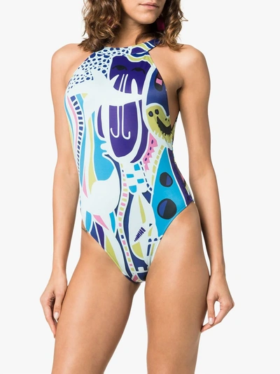 Shop Ellie Rassia Night Walkers High Neck Backless Swimsuit In Multicoloured