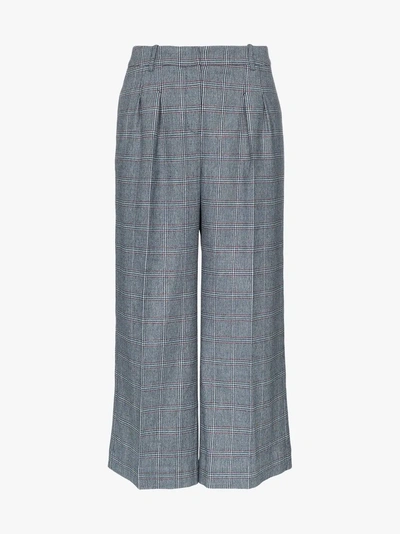 Shop Erdem Checked Hillary Cropped Pleated Trousers In Blue