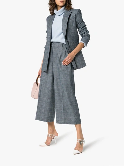 Shop Erdem Checked Hillary Cropped Pleated Trousers In Blue