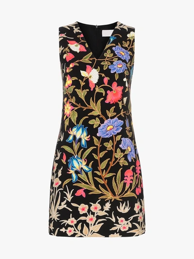 Shop Peter Pilotto Floral Print V-neck Mini Dress In Black