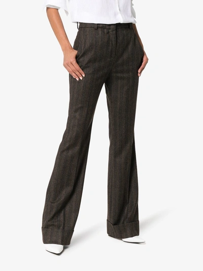 Shop Etro High Waisted Striped Wool Trousers In Brown