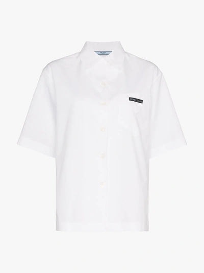 Shop Prada Logo Patch Boxy Cotton Shirt In White