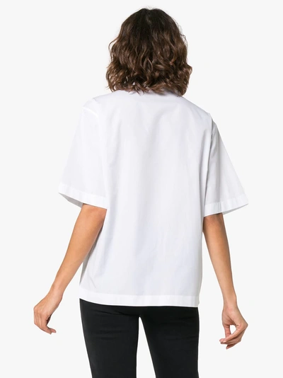 Shop Prada Logo Patch Boxy Cotton Shirt In White