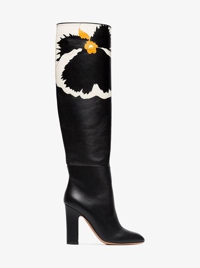 Shop Valentino Kniehohe Stiefel Mit Blume In Black