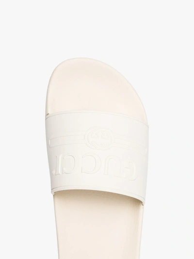 Shop Gucci White Logo Embossed Slides