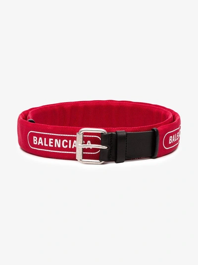 Shop Balenciaga Red And Black Logo Printed Leather Belt