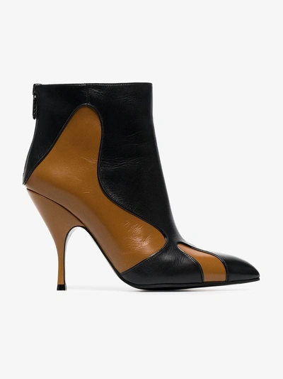 Shop Bottega Veneta Brown And Black Curl 100 Leather Boots