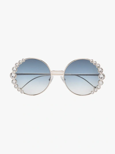 Shop Fendi Eyewear Blue 58 Round Metallic Sunglasses