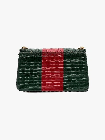 Shop Gucci Green And Red Web Straw Small Shoulder Bag