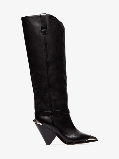 Shop Isabel Marant Lenskee 90 Steel Toe Leather Cowboy Boots In Black