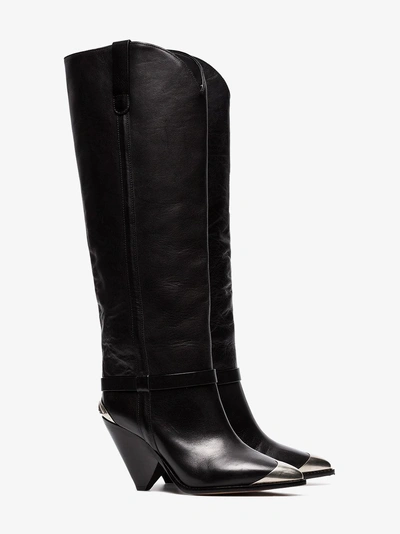 Shop Isabel Marant Lenskee 90 Steel Toe Leather Cowboy Boots In Black