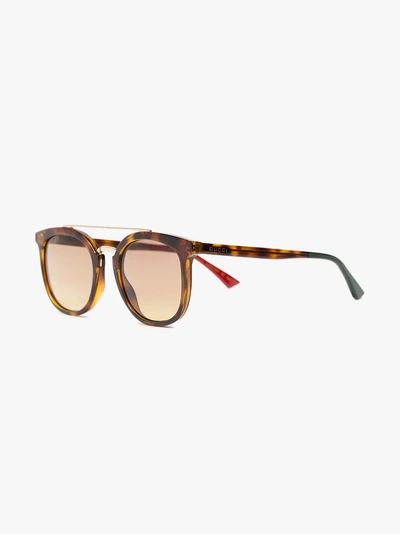 Shop Gucci Eyewear Brown Gg0403s-003 51 Aviator Sunglasses