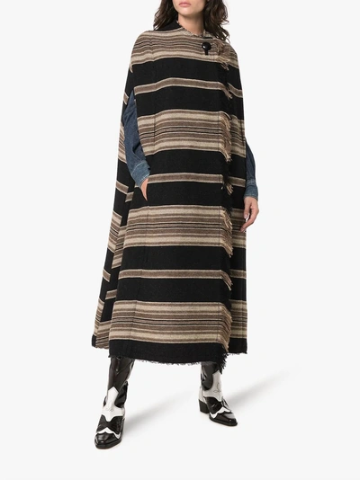 Shop Isabel Marant Huan Striped Wool Poncho Coat In Black