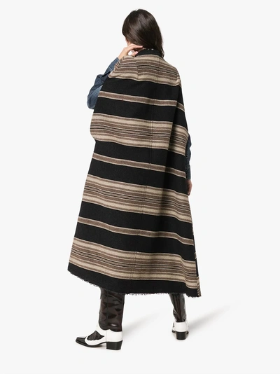 Shop Isabel Marant Huan Striped Wool Poncho Coat In Black