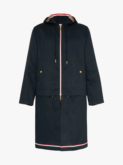 Shop Thom Browne Detachable Hem Hooded Parka In Blue