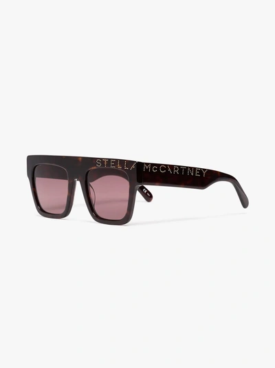 Shop Stella Mccartney Eyewear Brown Straight Bridged Square Framed Logo Sunglasses In Black