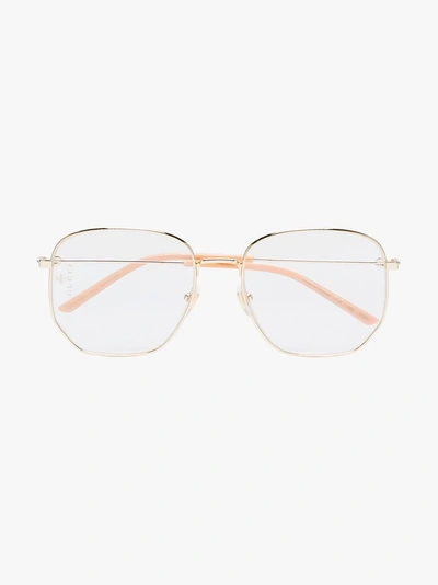 Shop Gucci Eyewear Gold Transparent Lens Squoval Glasses